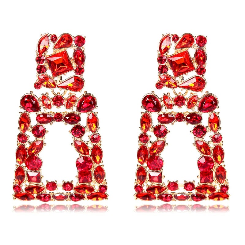 KELMALL Chunky Geometric Rhinestone Dangle Earrings for Women â€“ Bold Rectangle Statement Drop Earrings, Gift-Boxed Fashion Jewelry - Image 1